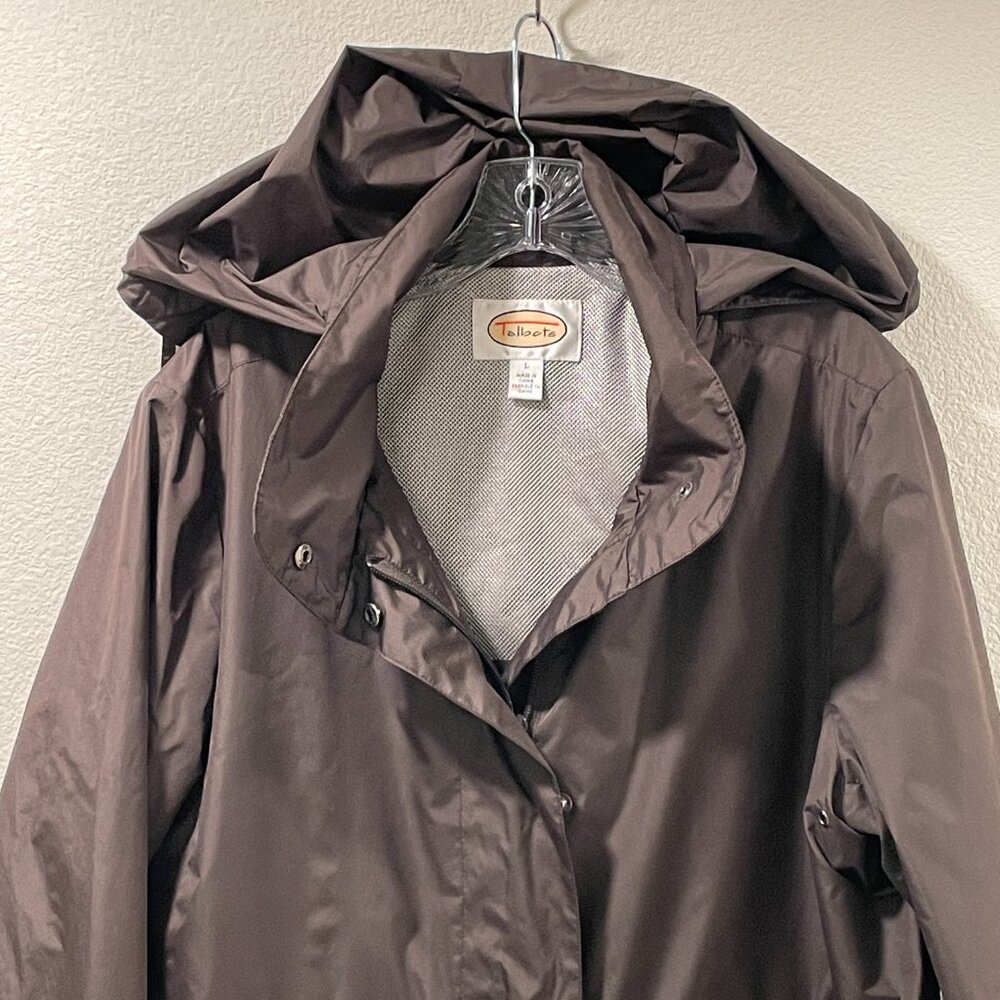 TALBOTS Brown Hooded Windbreaker Long Sleeve Lightweight Raincoat Women L - Picture 6 of 11